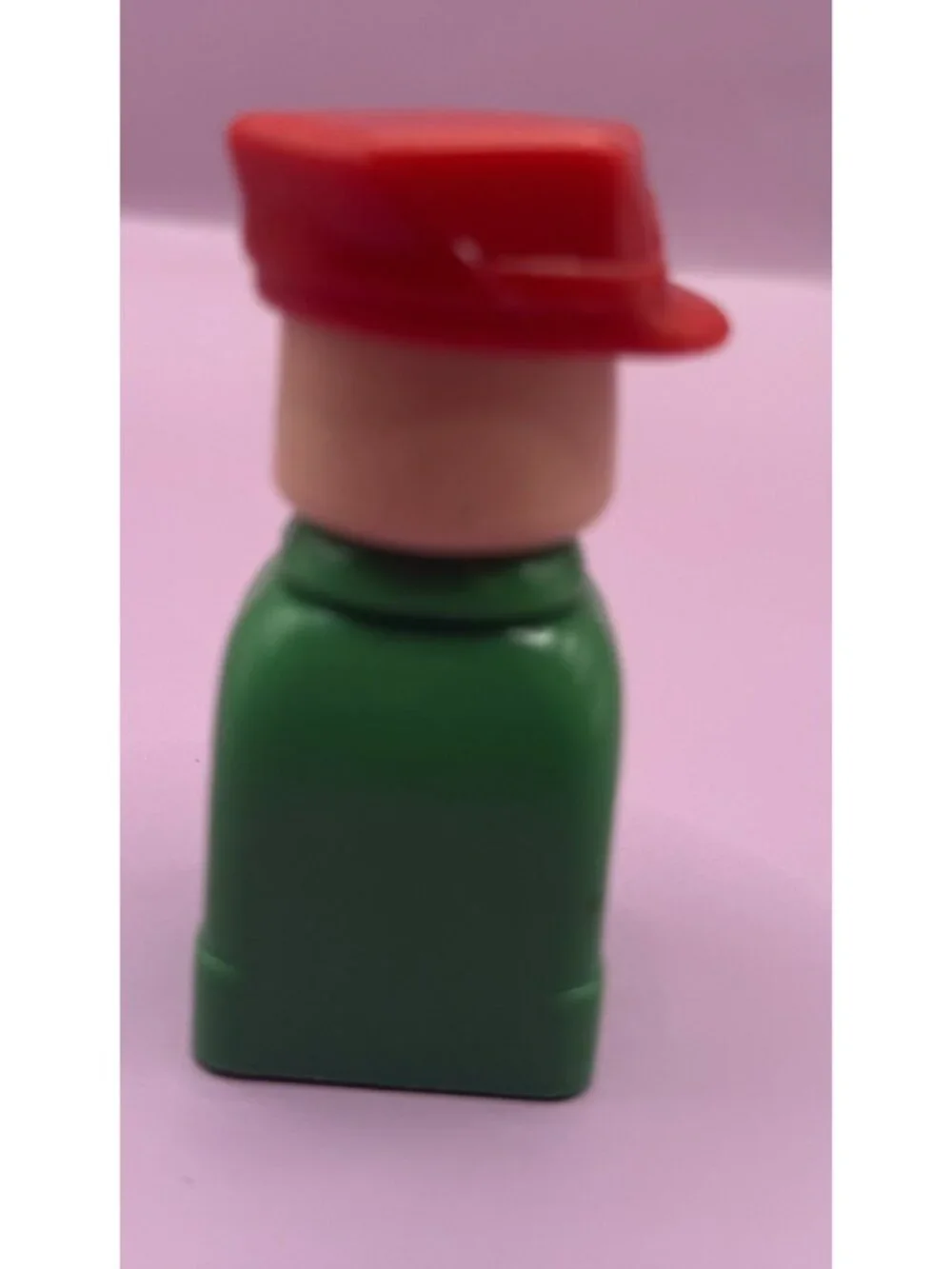 Vintage Mega Bloks Megaville Block Person Bald Red Hat Conductor? Plastic 2.5